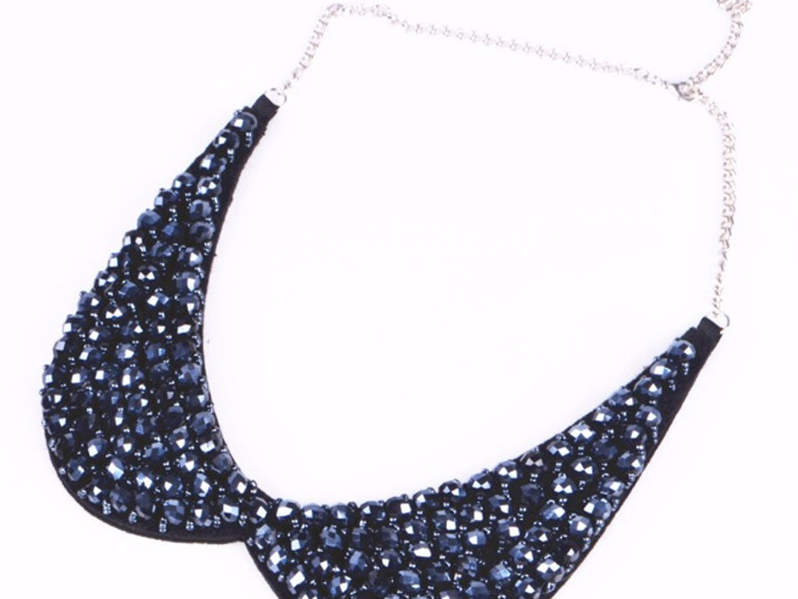 Peter Pan Collar Crystal Beads Necklace Dark Blue