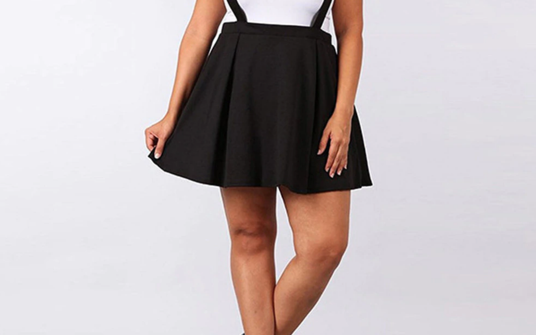 Pleated High Waist Skirt with Straps Black Plus Size