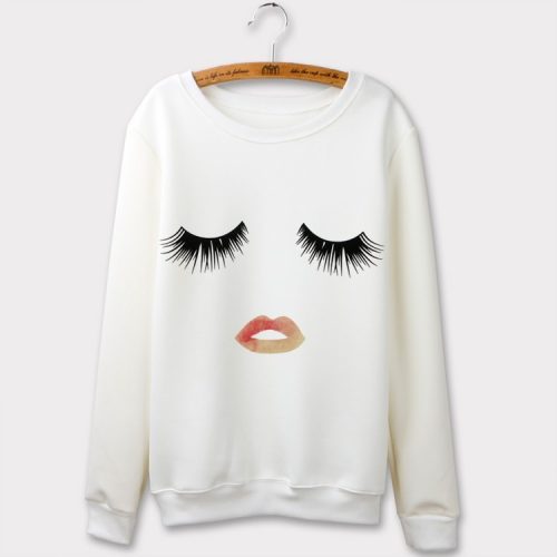 Cute Eyelash And Lip Long Sleeve Sweater