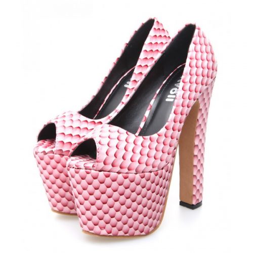 Thick High Heel Platform Peep-toe Pumps Pink