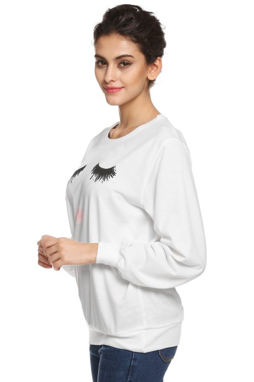 Cute Eyelash And Lip Long Sleeve Sweater