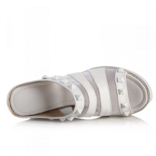 Transparent Mesh and Studs Striped Wedge Slipper White