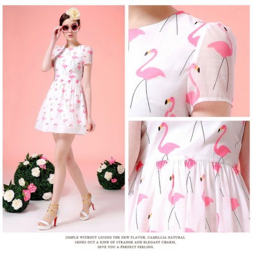 Flamingo Print Short Sleeve Dress