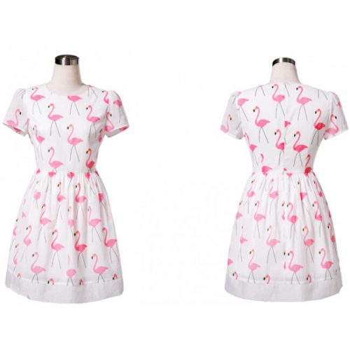 Flamingo Print Short Sleeve Dress