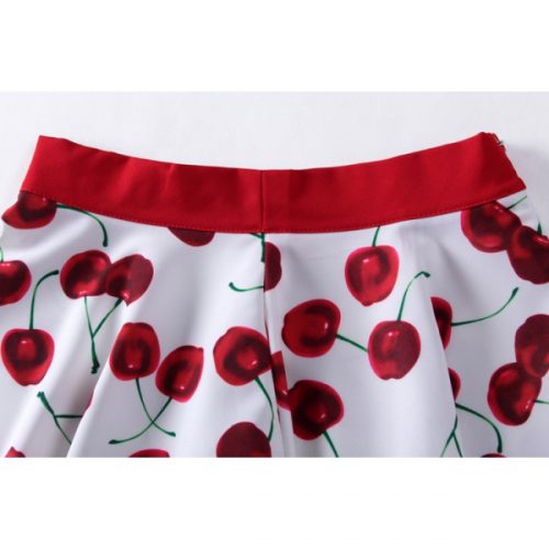 Cherries Print Sleeveless Top with A-line Skirt