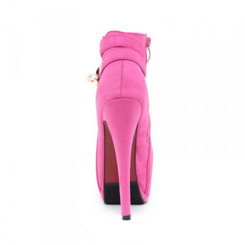 Metal Cross Strap High Heel Short Boots Pink
