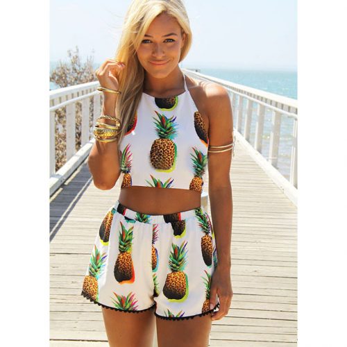 Pineapple Crop Top with High Waist Shorts