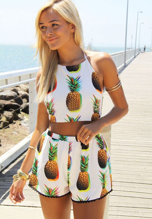 Pineapple Crop Top with High Waist Shorts