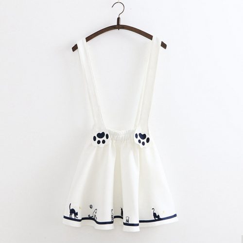 Kawaii Cat Paw Suspender Skirt White