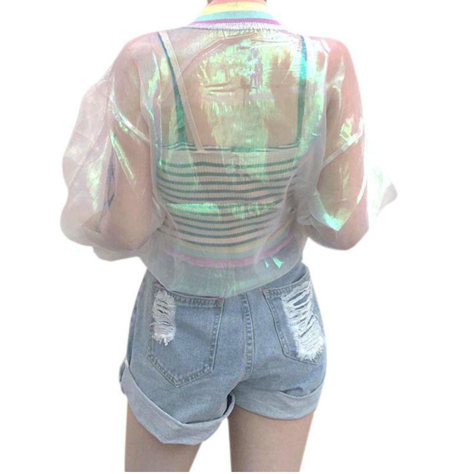 Holographic Transparent Jersey Jacket