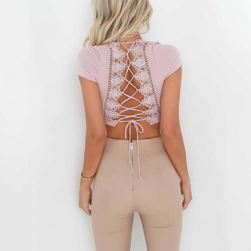 Cross Lace Up Top Pink