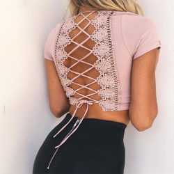 Cross Lace Up Top Pink