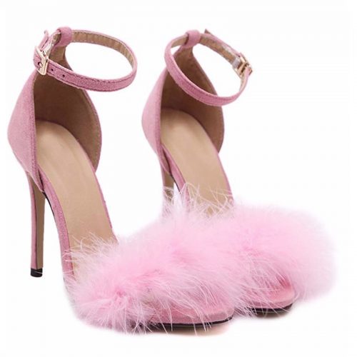 Pink Fluffy Strap Heels