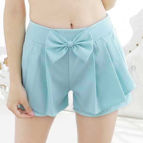 Pleated Bow Shorts blue