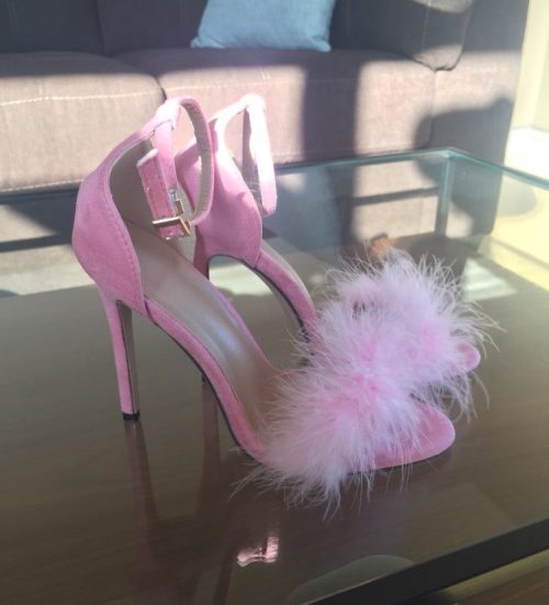 Fluffy strap heels pink