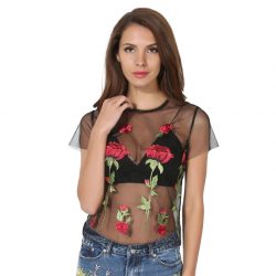 Transparent Rose Embroidery Top