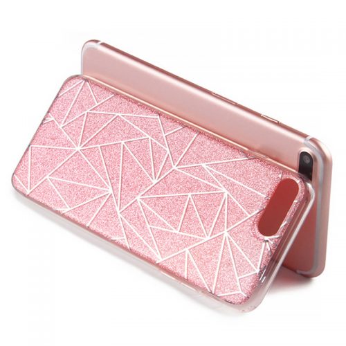 Geometric Lines Glitter iPhone Case Pink