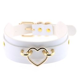 Leather Choker Heart Necklace White