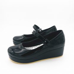 Lola Shoes Black Glossy Wedges