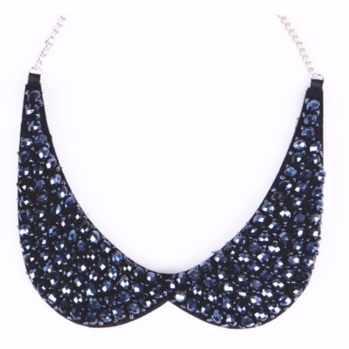 Peter Pan Collar Crystal Beads Necklace Dark Blue