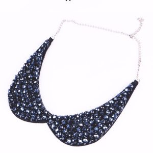 Peter Pan Collar Crystal Beads Necklace Dark Blue
