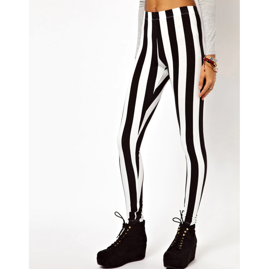 Black and White Striped Leggings 