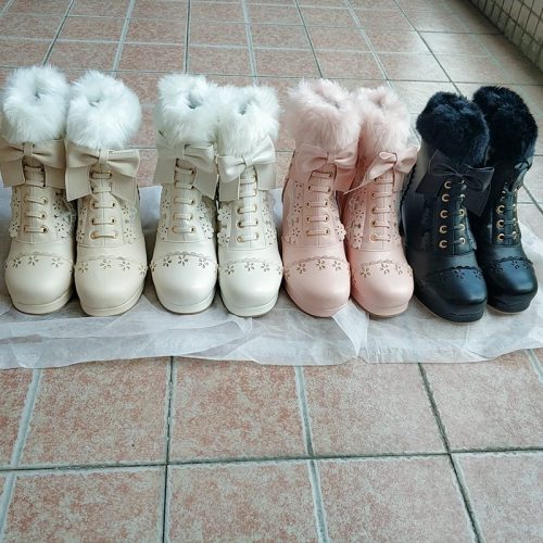 Lolita Flower and Fur Boots
