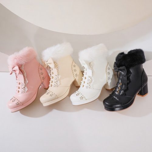 Lolita Flower and Fur Boots