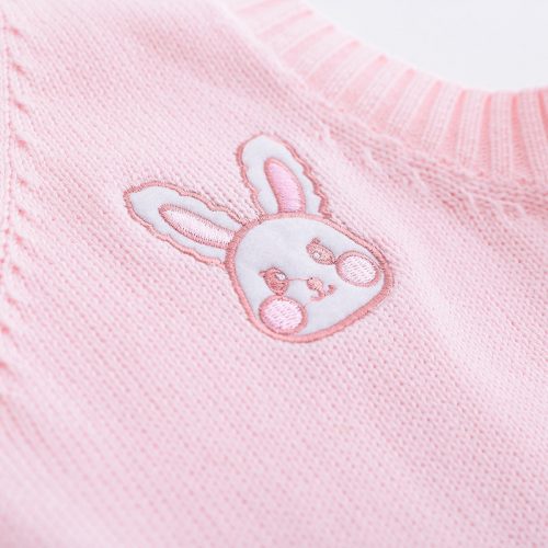 Pink Pullover Vest Rabbit Embroidery