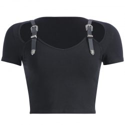 Leather buckle strap T-shirt