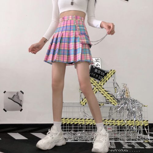 Rainbow Pleated Mini Skirt