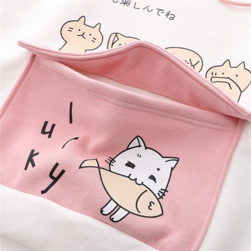 Kawaii Hoodie Cartoon Cat Fish Sweatshirt