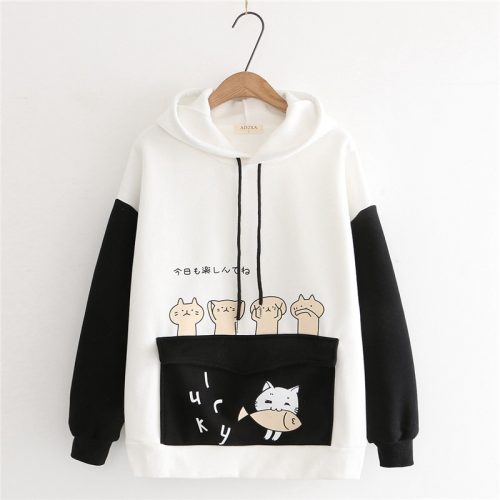 Kawaii Hoodie Cartoon Cat Fish Sweatshirt