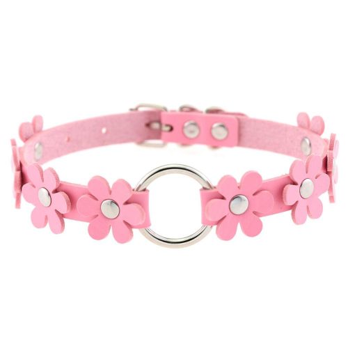 Flower Leather Choker Collar Necklace