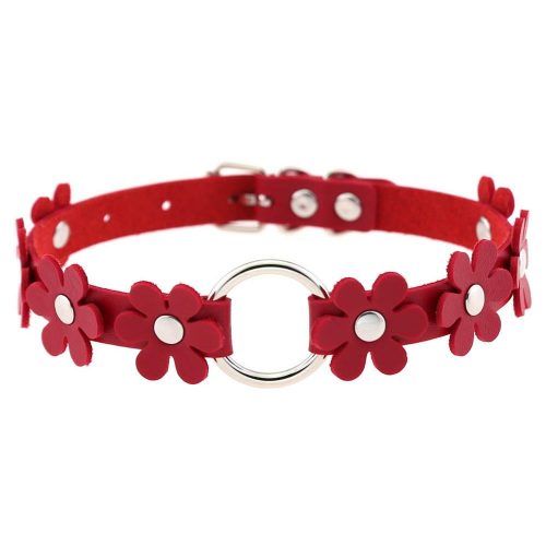 Flower Leather Choker Collar Necklace