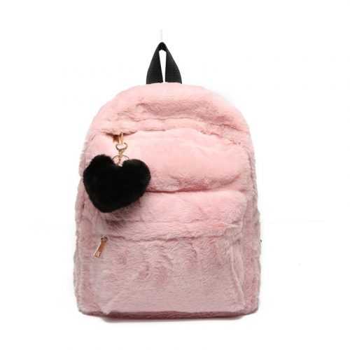 Faux Fur Backpack Heart Pendant