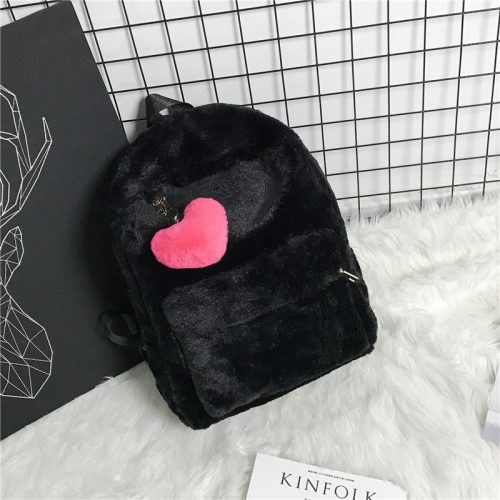 Faux Fur Backpack Heart Pendant